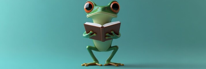 Poster - A cartoon frog reading a book, showcasing a whimsical and educational theme.