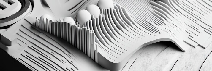 Aufkleber - Abstract white textures with flowing lines and spheres, creating a modern aesthetic.