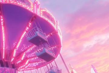 Aufkleber - A vibrant carousel with glowing lights against a colorful sunset sky.