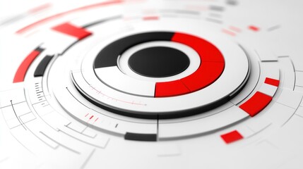 Aufkleber - Abstract design featuring circular shapes in red, black, and white, suggesting technology.