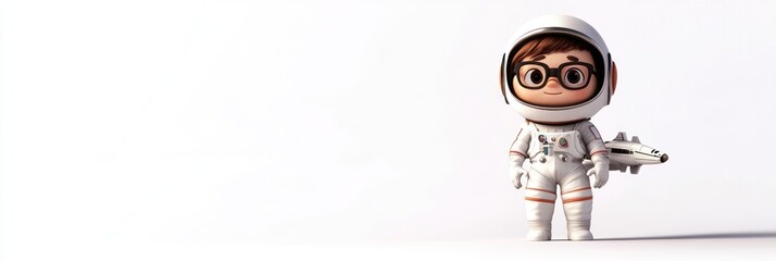 Poster - A cute cartoon character in a white astronaut suit standing against a plain background.