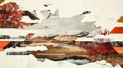 Wall Mural - Winter Landscape with Snowy Mountains and a Tranquil River in an Abstract Artistic Style