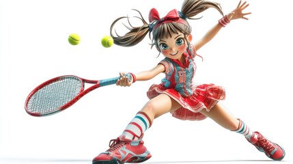 Aufkleber - A dynamic cartoon character playing tennis, showcasing energy and athleticism.