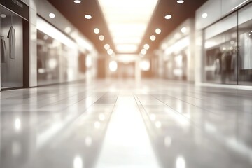 Poster - A spacious shopping mall corridor with polished floors and illuminated displays.