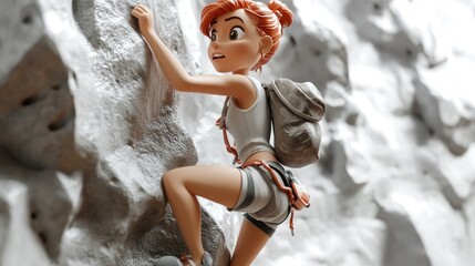 Poster - A cartoon girl climbing a rock wall, showcasing determination and adventure.