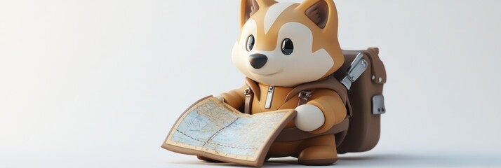 Aufkleber - A cute cartoon dog character holding a map, ready for an adventure.
