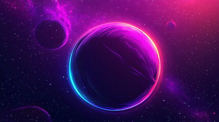 Aufkleber - Stunning cosmic scene with vibrant planet, glowing rings, colorful nebula, stars, and other planets in orbit