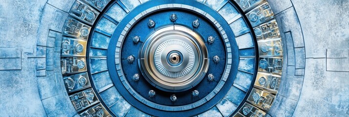 Poster - A close-up view of a large, intricate vault door, showcasing its metallic design and details.