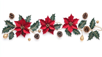 Poster - A festive arrangement of red poinsettias, pine cones, and gold ornaments for holiday decor.