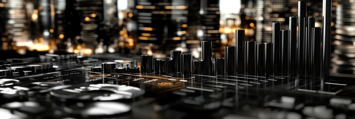 Poster - A futuristic cityscape with digital elements and data visualization.