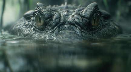 Aufkleber - A close-up of a crocodile's eyes partially submerged in water, showcasing its intense gaze.