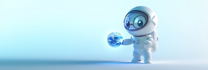 Poster - A cute astronaut holding a glowing Earth, symbolizing exploration and environmental awareness.