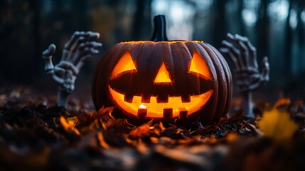 Wall Mural - 3d rendered hallowen background with pumpkins