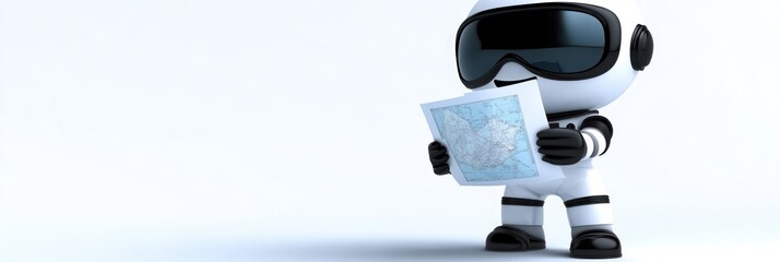 Poster - A cartoon astronaut examining a map, suggesting exploration or navigation.