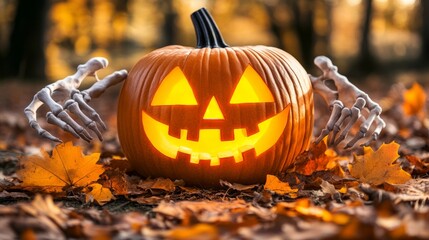 Wall Mural - 3d rendered hallowen background with pumpkins