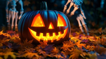 Wall Mural - 3d rendered hallowen background with pumpkins