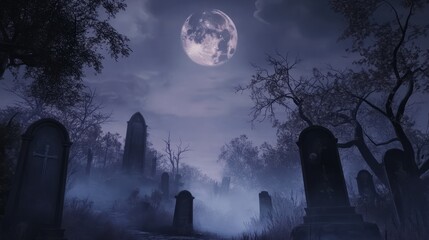 Wall Mural - 3d rendered hallowen background with graveyard