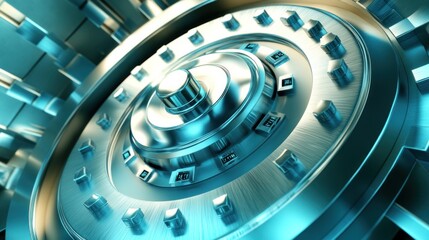 Poster - A close-up of a metallic vault door mechanism, emphasizing security and protection.