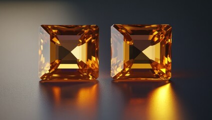 Aufkleber - Two sparkling amber gemstones with intricate facets reflecting light.