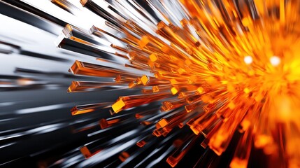 Poster - Abstract explosion of vibrant orange and metallic shapes, conveying movement and energy.