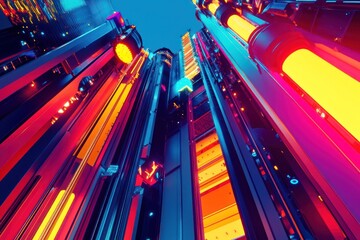 Poster - A vibrant, futuristic cityscape with glowing structures and intricate designs.