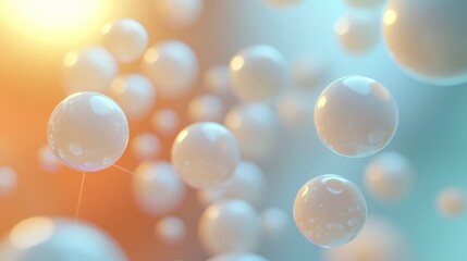 Poster - Floating white spheres digital abstract art modern design bright background artistic perspective conceptual beauty
