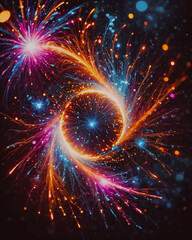 Poster - A colorful explosion of fireworks in the sky. The fireworks are in different colors and are scattered all over the sky. The image has a vibrant and energetic mood, as if it's capturing the excitement
