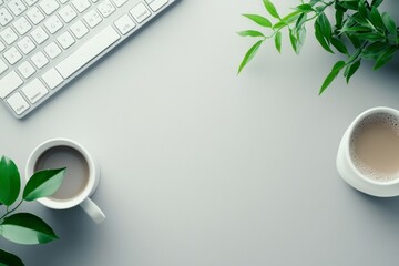 Fototapete - Free photo office supplies with keyboard on gray desk