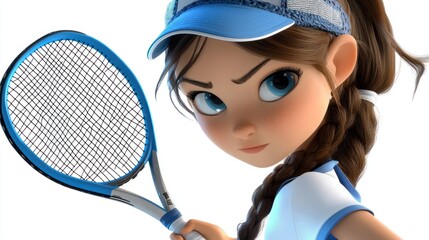 Aufkleber - A determined young girl holding a tennis racket, showcasing focus and athleticism.
