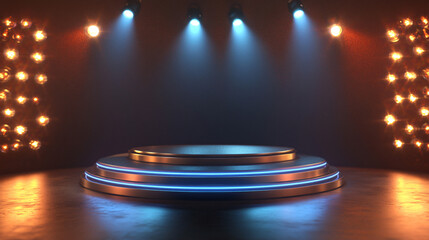 Poster - Illuminated round stage glowing in the spotlight, setting the stage for dramatic performances or presentations