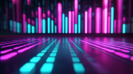 Aufkleber - Abstract digital visualization with vibrant neon lights and patterns.