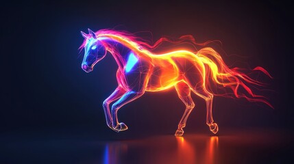 Aufkleber - A vibrant, glowing horse running across a dark background.