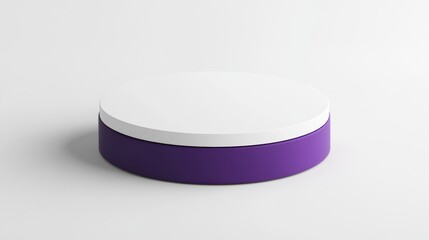 Poster - A minimalistic round display podium with a white top and purple base.