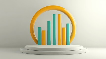 Poster - A modern display of colorful bar graphs within a circular frame on a pedestal.