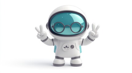 Poster - A cheerful cartoon astronaut with glasses making a peace sign.