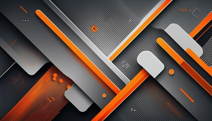 Poster - dynamic grey shapes composition with orange lines.