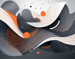 Poster - dynamic grey shapes composition with orange lines.