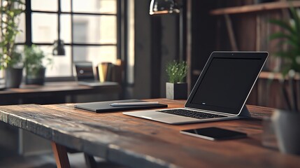 Fototapete - neat and tidy workspace with tablet on desk,laptop