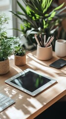 Fototapete - office desktop with a laptop