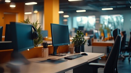 Fototapete - office desktop with a laptop