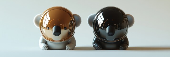 Aufkleber - Two stylized koalas wearing helmets, one brown and one black, against a simple background.
