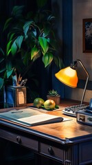 Fototapete - office desktop with a laptop