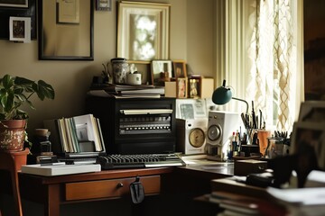 Fototapete - office desktop with a laptop