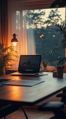 Fototapete - office desktop with a laptop