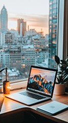 Fototapete - office desktop with a laptop