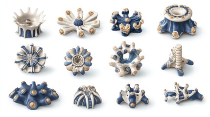Leinwandbilder - A collection of decorative ceramic objects featuring intricate designs and a blue and white color scheme.
