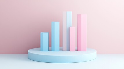 Aufkleber - A 3D bar graph in pastel colors on a circular base, representing data visualization.