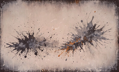 Aufkleber - A painting of two black and gray splatters of paint on a white background. The splatters are in different sizes and are scattered across the painting. The painting has a sense of chaos and disorder