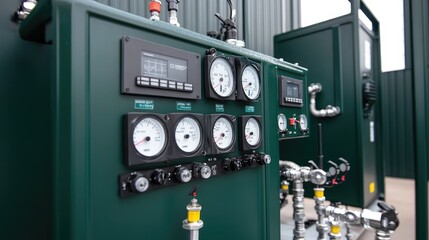 Poster - Control panel with gauges and valves for industrial machinery setup