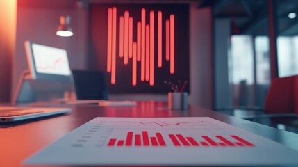 Poster - Modern office workspace with data charts and vibrant lighting.